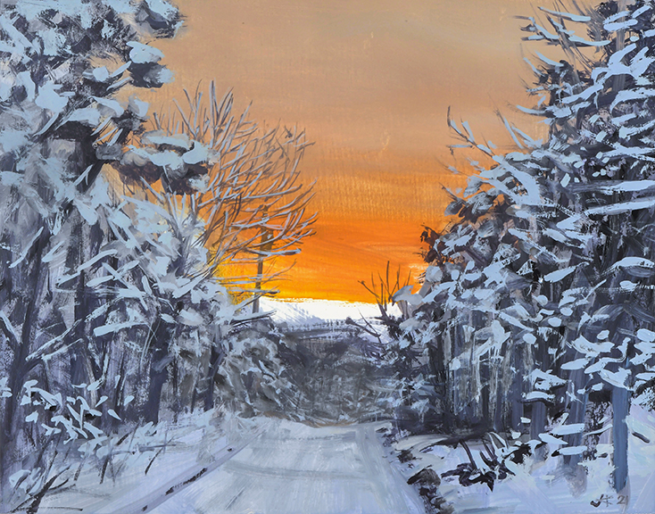 2417 Snowy Sunset, Stephen's Way (oil sketch)