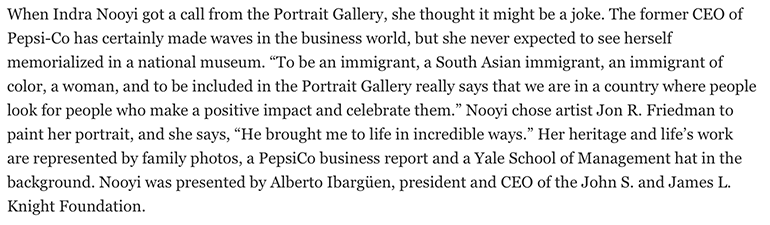 Excerpt from Indra Nooyi's remarks about her portrait.
